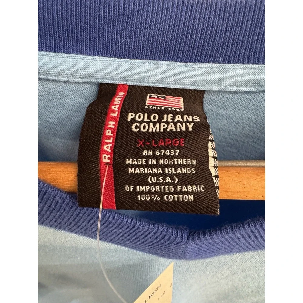 NWT Vintage Y2K Ralph Lauren Polo Jeans Co Logo V-neck T-shirt Size XL Blue